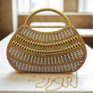 Golde Premium Golden Embellished Designer Handbag for Women | Bridal & Party Clutch for Women (Long Chain Included)