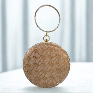 Round Evening Clutch Purse with Rhinestone Handle - Elegant Party Handbag