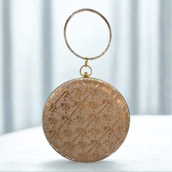Round Evening Clutch Purse with Rhinestone Handle - Elegant Party Handbag