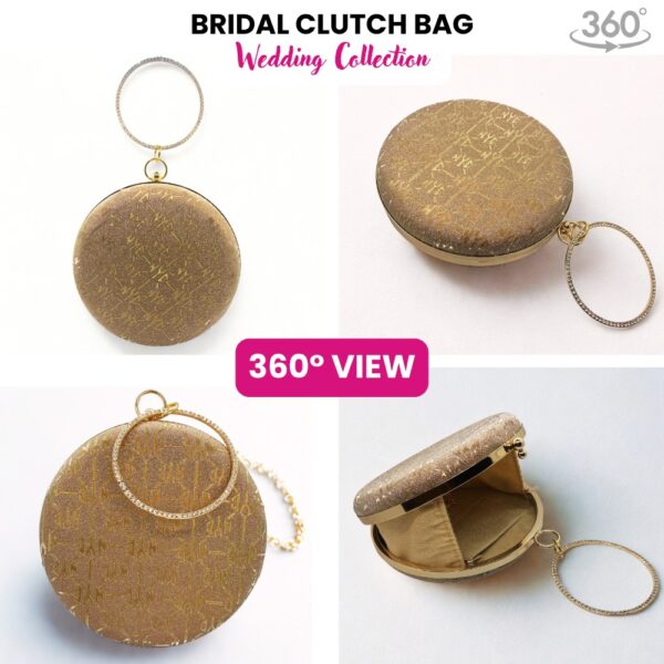 Round Evening Clutch Purse with Rhinestone Handle - Elegant Party Handbag - Image 2